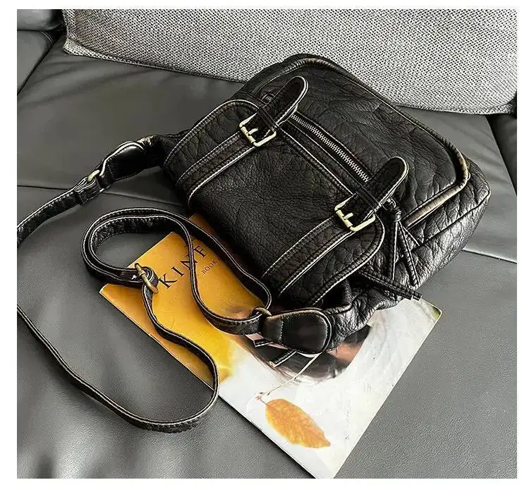 Bloom Vintage Y2k Grunge Messenger Women Retro Leather Soft Chic Black Handbag Female Casual Crossbody Square Bag Bolsa