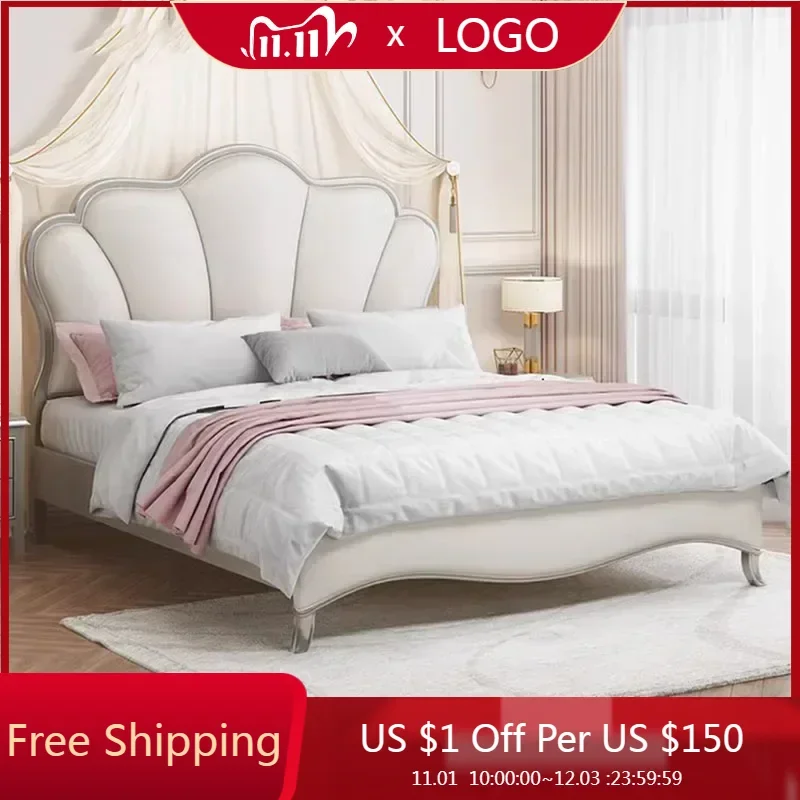 

Modern Whitr Bed Nordic Double Wood High End Bed Headboard Frame Double Girl Sleeping Letti Matrimoniali Bedroom Furniture