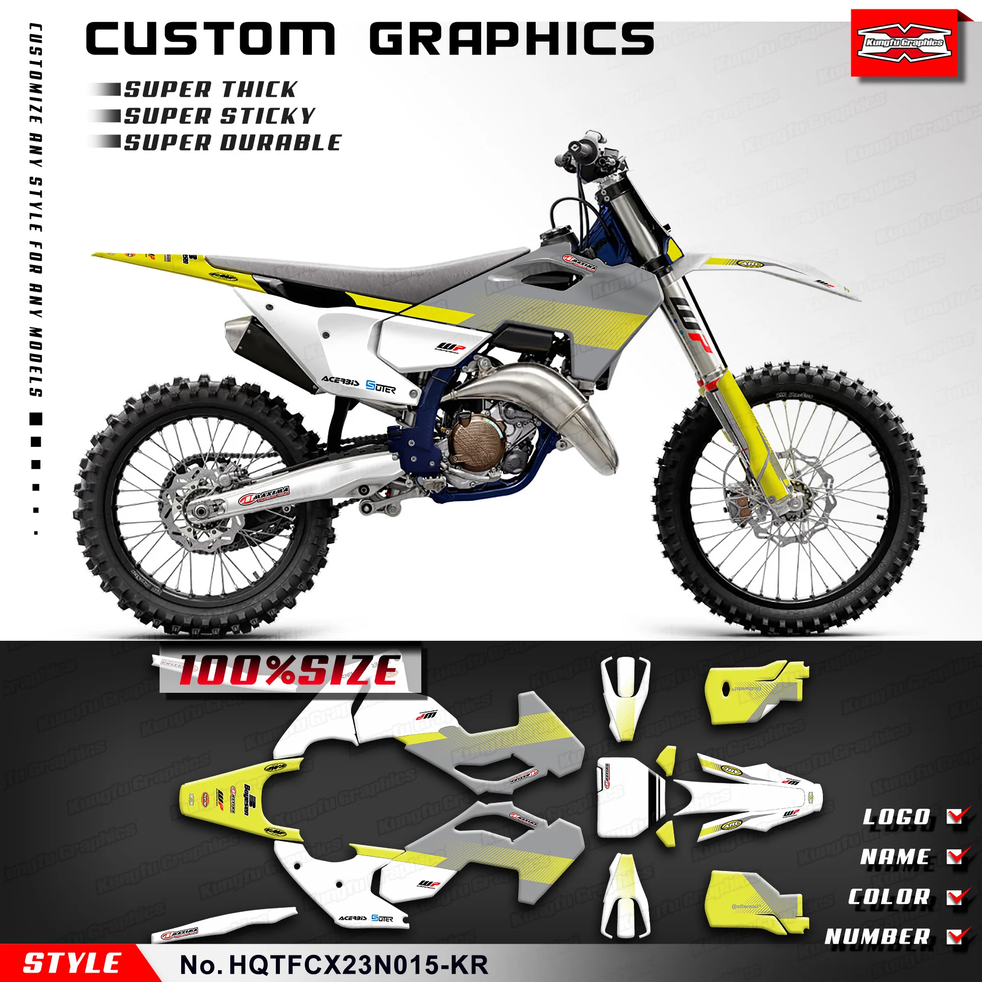 KUNGFU GRAPHICS Stickers Vinyl Wrap for Husqvarna TC125 TC250 FC250 FC350 FC450 / TX300 FX350 FX450 23 24 25, HQTFCX23N015-KR