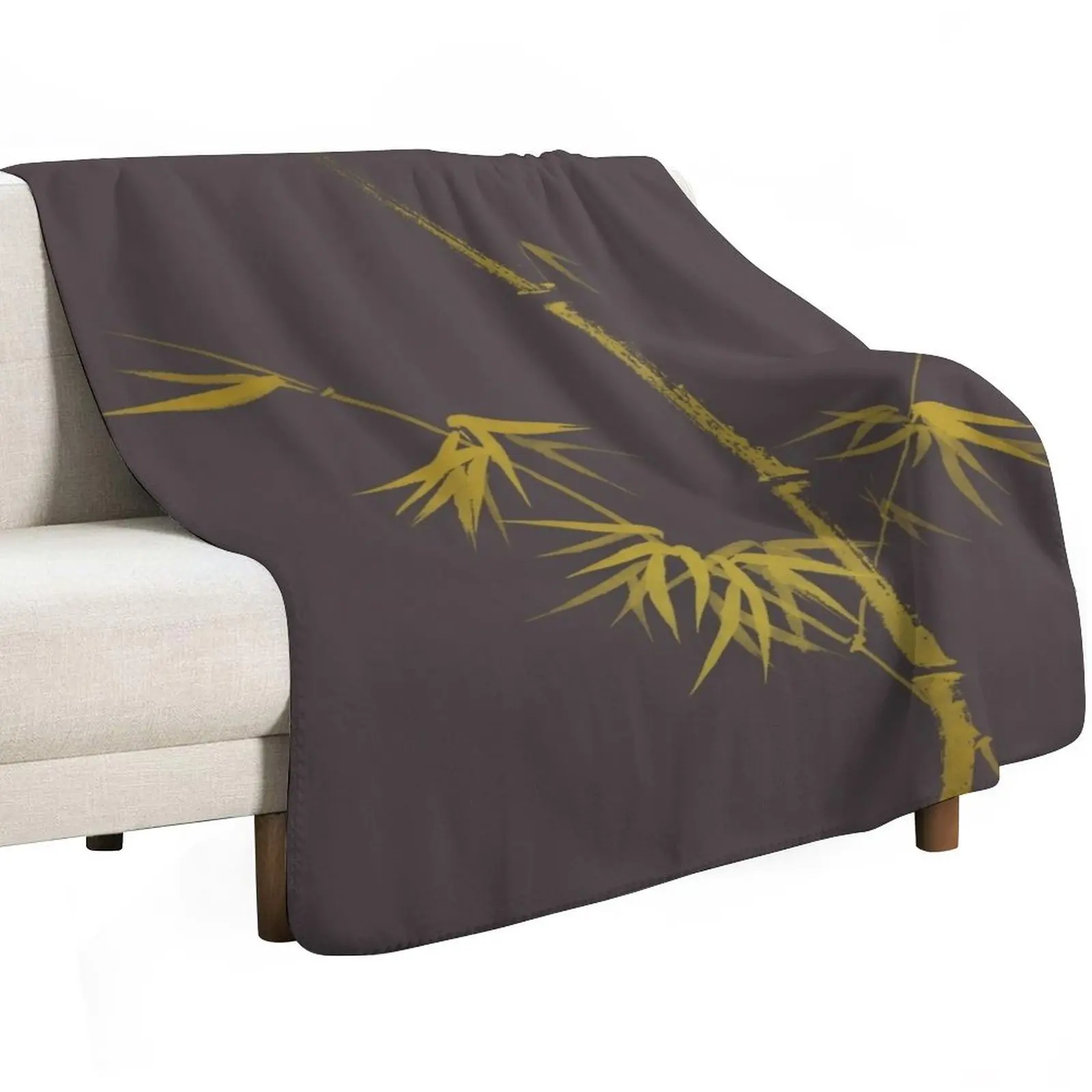 Exquisite artistic design in oriental Japanese Zen style of a golden bamboo stalk on earthy gray art print Throw Blanket