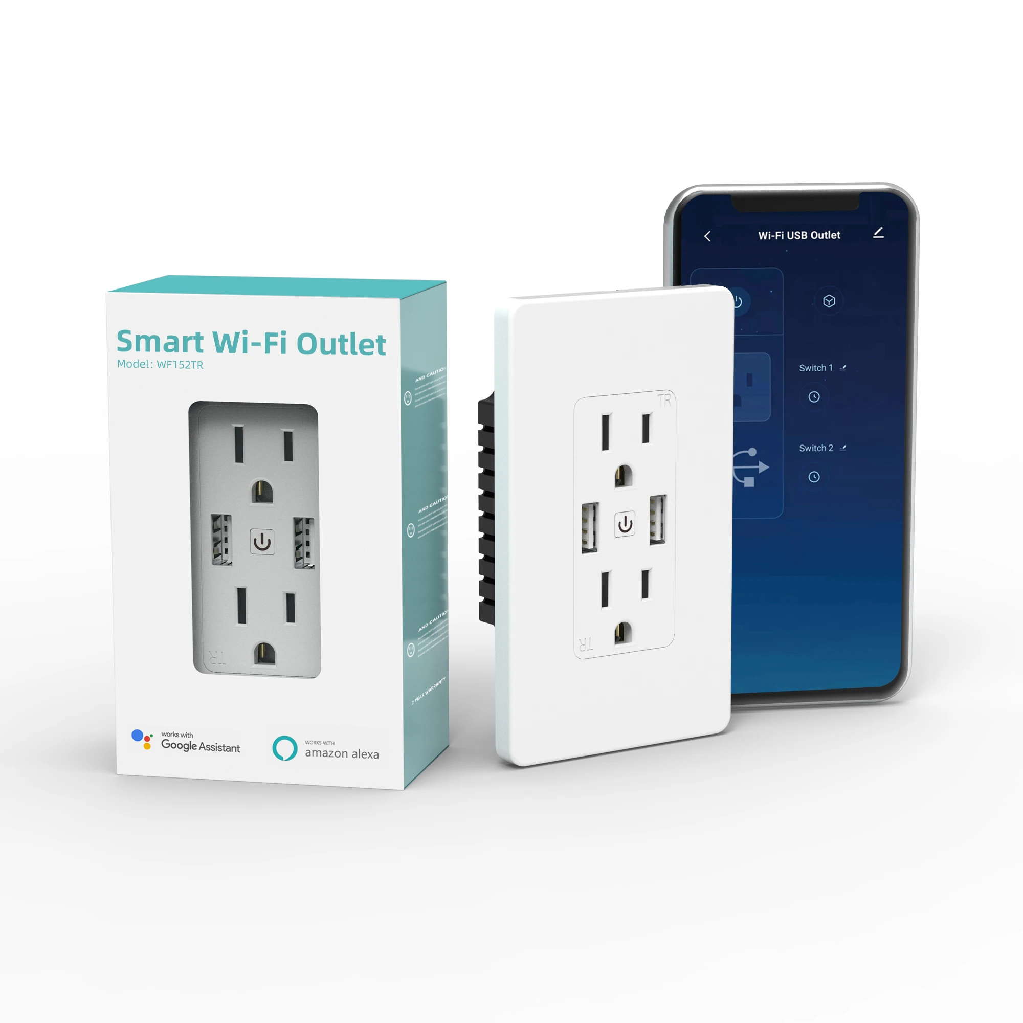

Hitenso Smart Wifi Outlets with 2 USB Ports 15A Wall Charger Sockets Electric Plug for Home Kitchen Alexa and google
