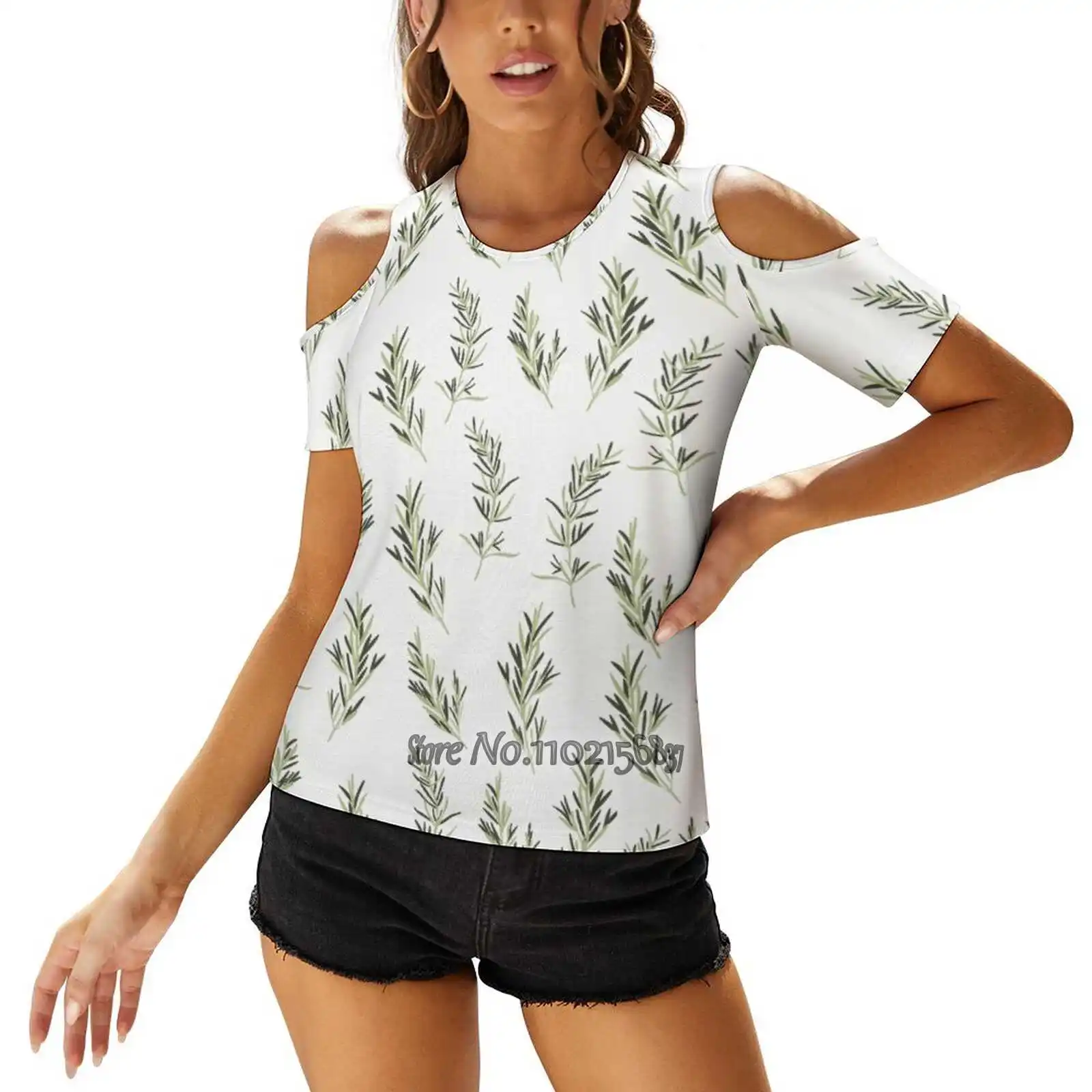 Rosy Mary Sexy T-Shirt Casual Tops One Shoulder Lacing T Shirts Korean T-Shirts Garden Pattern Food Healthy Fresh Tasty Vegan