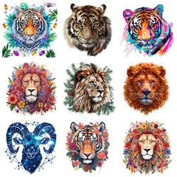 25cm Lion Tiger Flower Animal Iron On Heat Transfer Stickers For Kids Clothes T-shirt Iron-On Transfers Vinyl Appliques