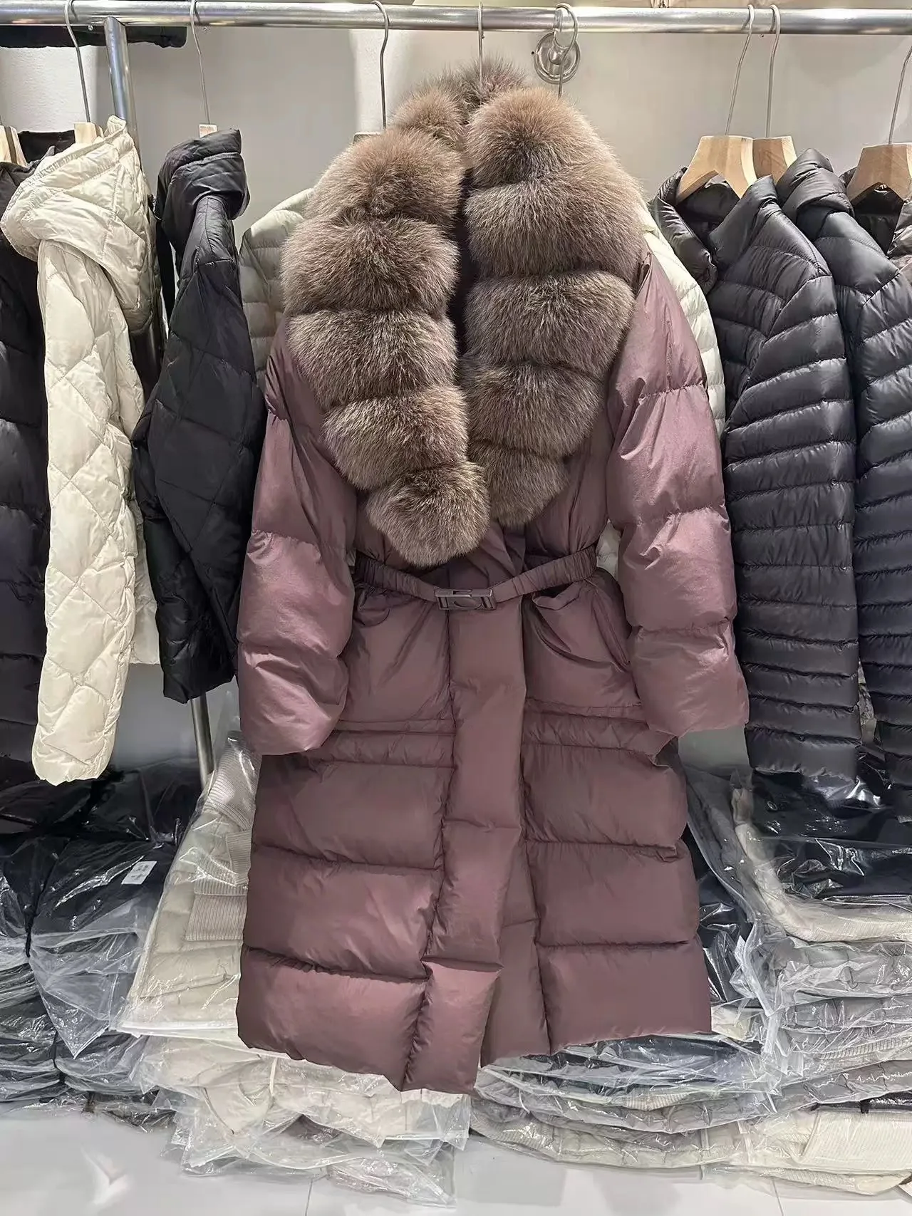 ياقة من الفرو أسفل Jaet ملابس خارجية طويلة دافئة للشتاء Faion Commute Sle White Du Down Filling #2