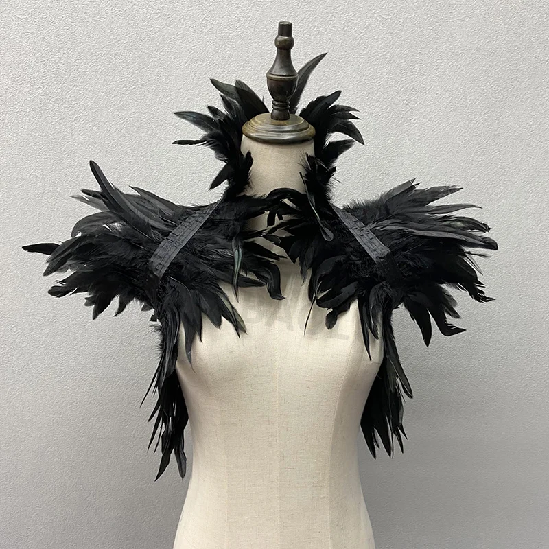 Hochzeits feier Schal Truthahn Schals Kleid Umhang weißen Schal y2k Cosplay Feder Halloween Snood Kinder Gothic Style Frauen Fell – Detail 20