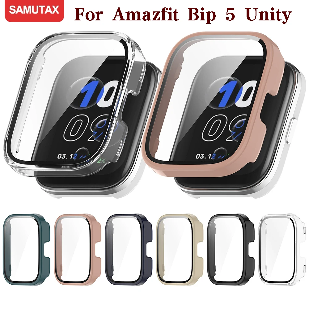 PC+Glass for Amazfit Bip 5 Unity Case Smart Watch Screen Protector All Around Cover Protective Bumpers for Amazfit Bip 5 Unity
