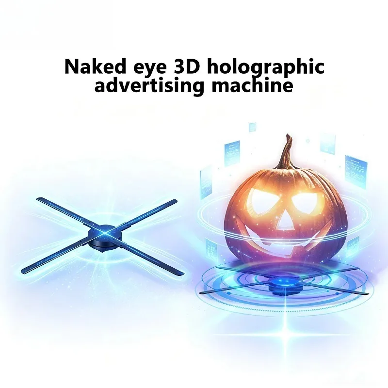 4 Blades LED 3D Hologram Fan, Naked Eye Holographic Projector Transparent LED Display Advertising Equipment