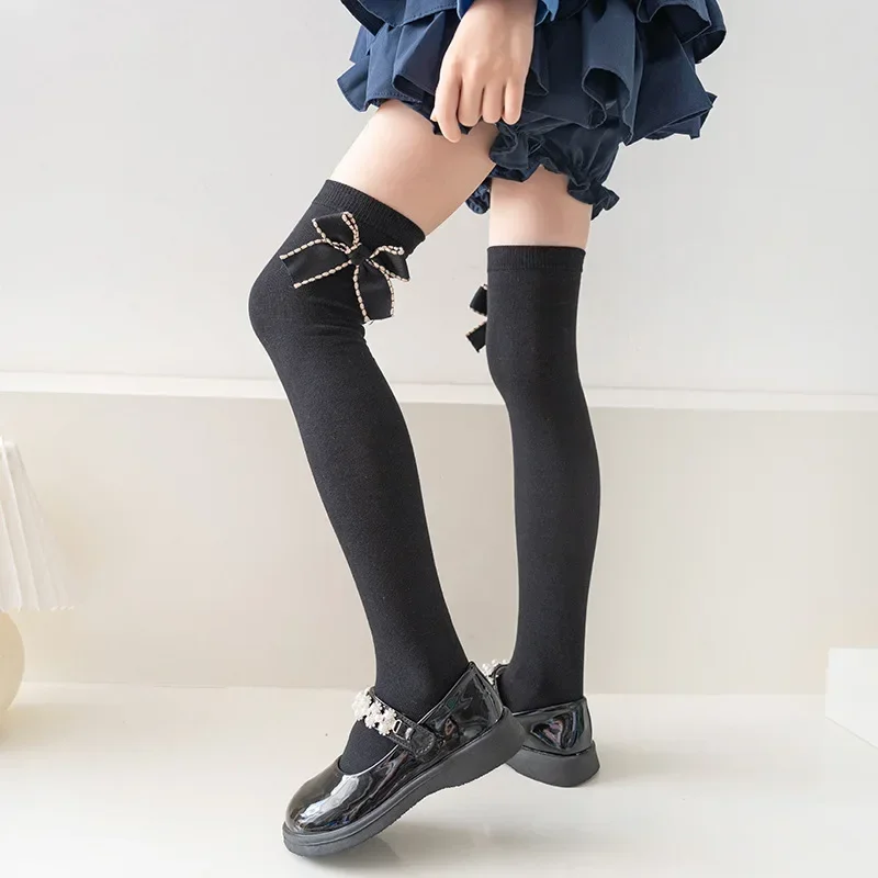 Medias largas de Lolita para niña, calcetines de pantorrilla con lazo para bebé, versión coreana, otoño e invierno, 48CM, 3-12 años