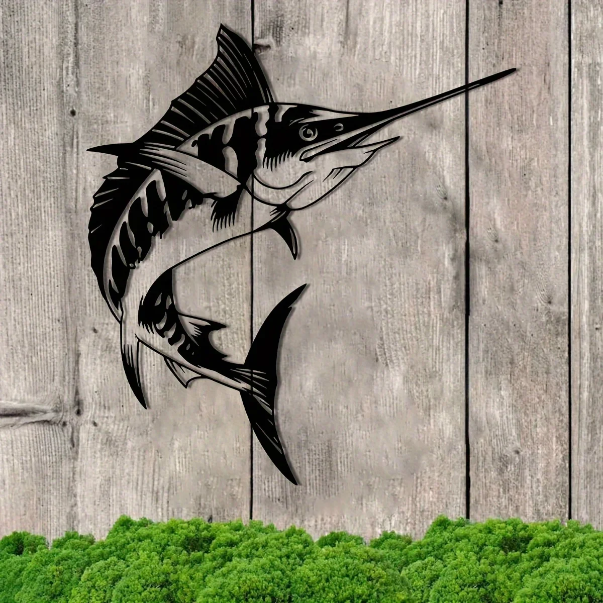 1pc Timeless Marlin Wall Sculpture - Artisan Iron Metal Sign with Ocean Silhouette, 15.74x14.64 Inch Durable Indoor Wall Art