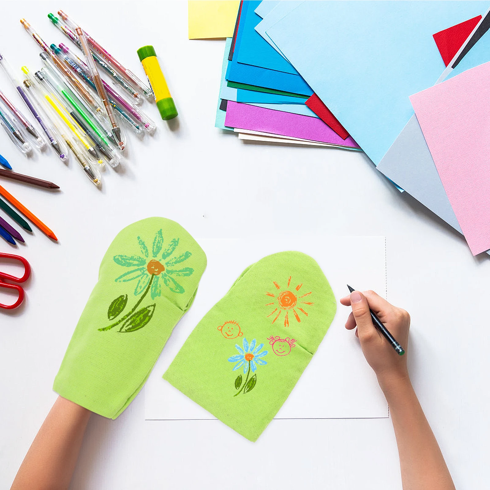 2pcs Hand Puppet Diy Open Mouth Canvas Finger Pretend Play Role Story Telling Creative Unfinished Graffiti Puppet For Kids
