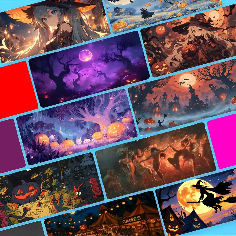 Eerie Spooky Festive Holiday Arts Witch's Halloweens Mouse Pad Non-Slip Large Desk Mat Thick Stitched Edge Gaming Mousepad