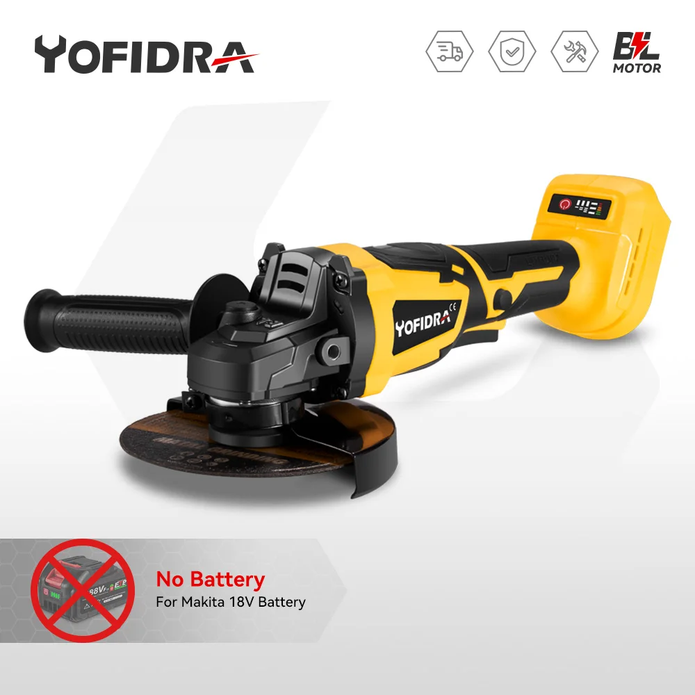 

YOFIDRA 125mm Brushless Angle Grinder 12000Rpm 3 Gears M14 Cordless Electric Impact Grinding Power Tool For Makita 18V Battery