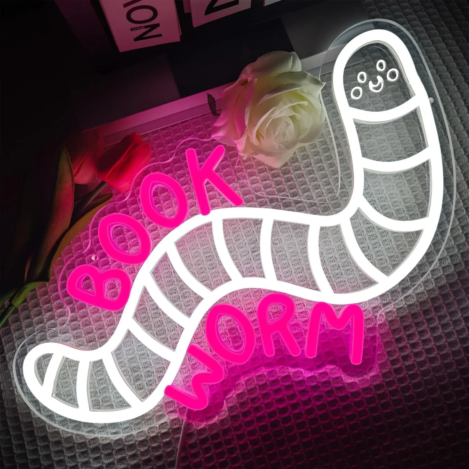 Book Worm LED Neon Light - USB Powered, With Dimmer, Adjustable Brightness, Perfect for Libraries, Reading Rooms, Study Decor