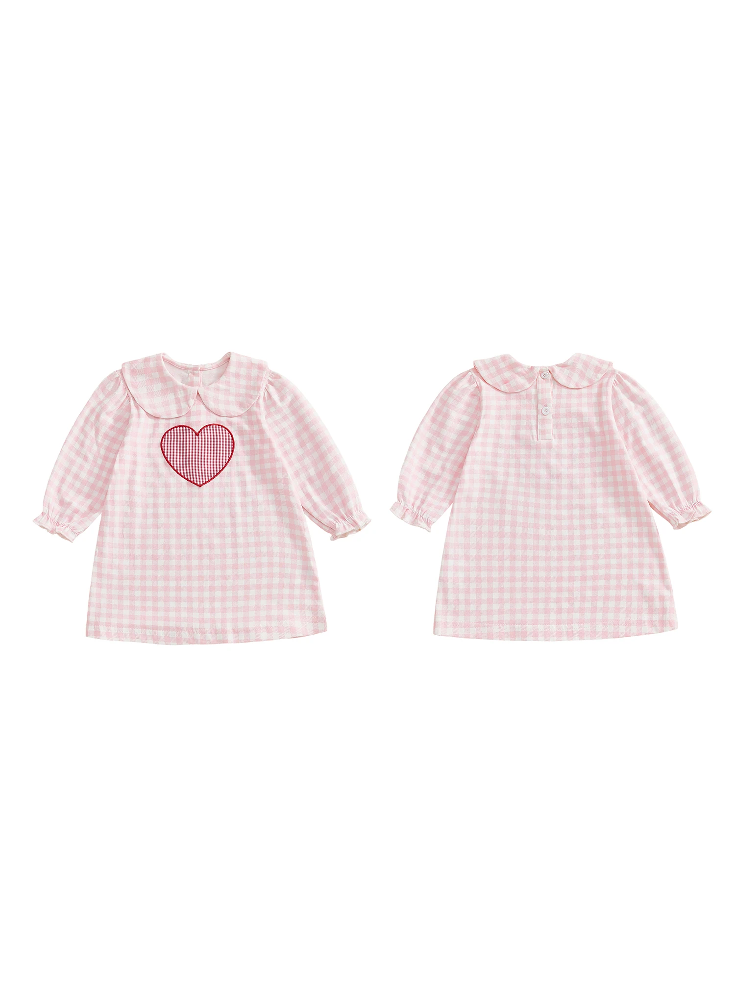 

Милое платье для маленьких девочек со стильными длинными рукавами и очаровательным кукольным воротником с аппликацией в виде сердца и вышивкой