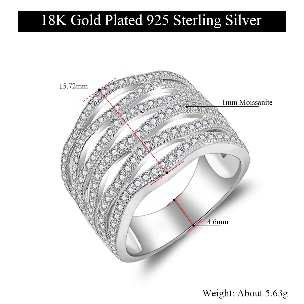Pretty Beauty Moissanite Weave Shape Wedding Band S925 Sterling Silver for Women Party Gold Plated Diamond Ring Luxury Jewelry