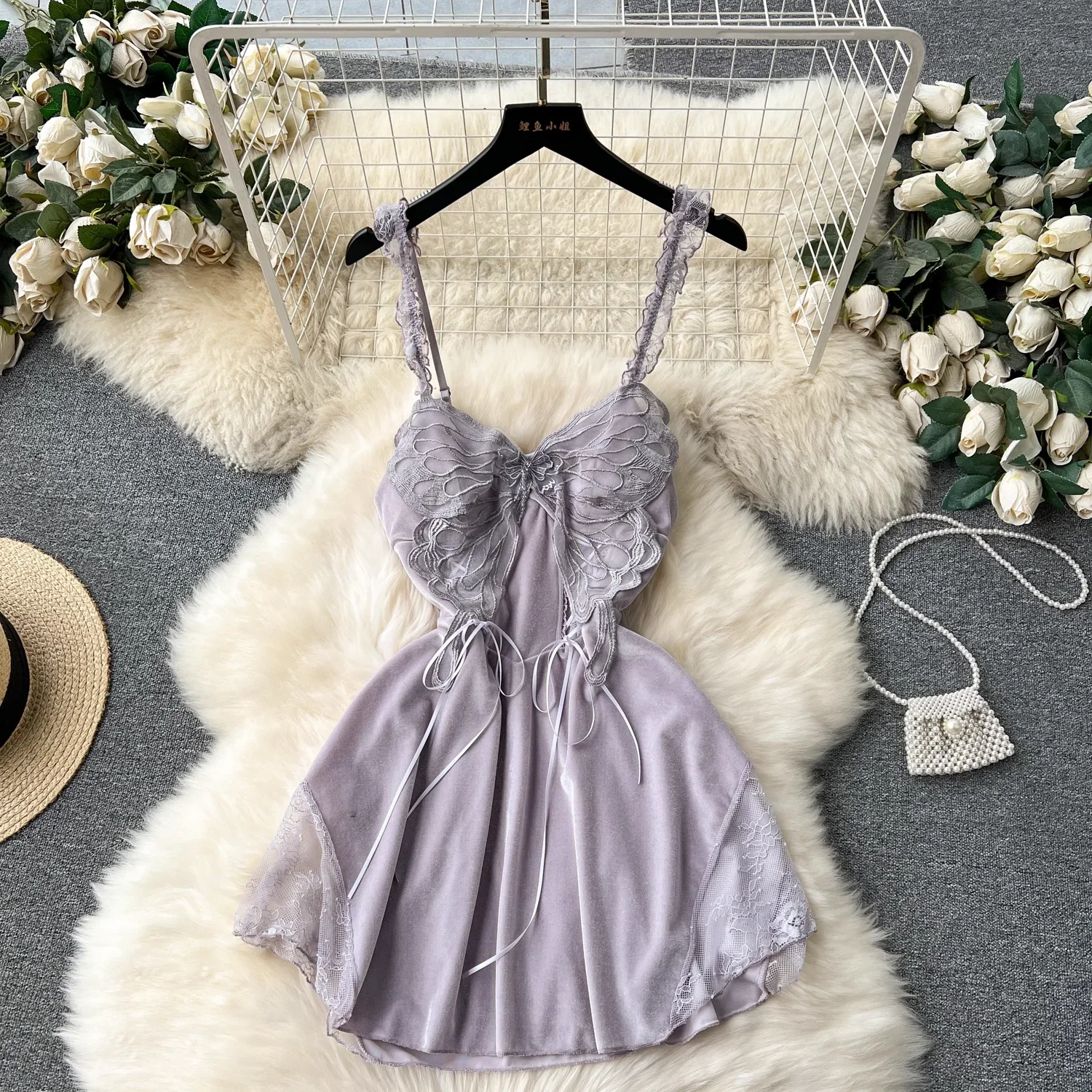 

Новое женское сексуальное велюровое платье на бретельках, вечерние трапециевидные пижамы, мини-ночная рубашка, модные ночные рубашки с бабочкой