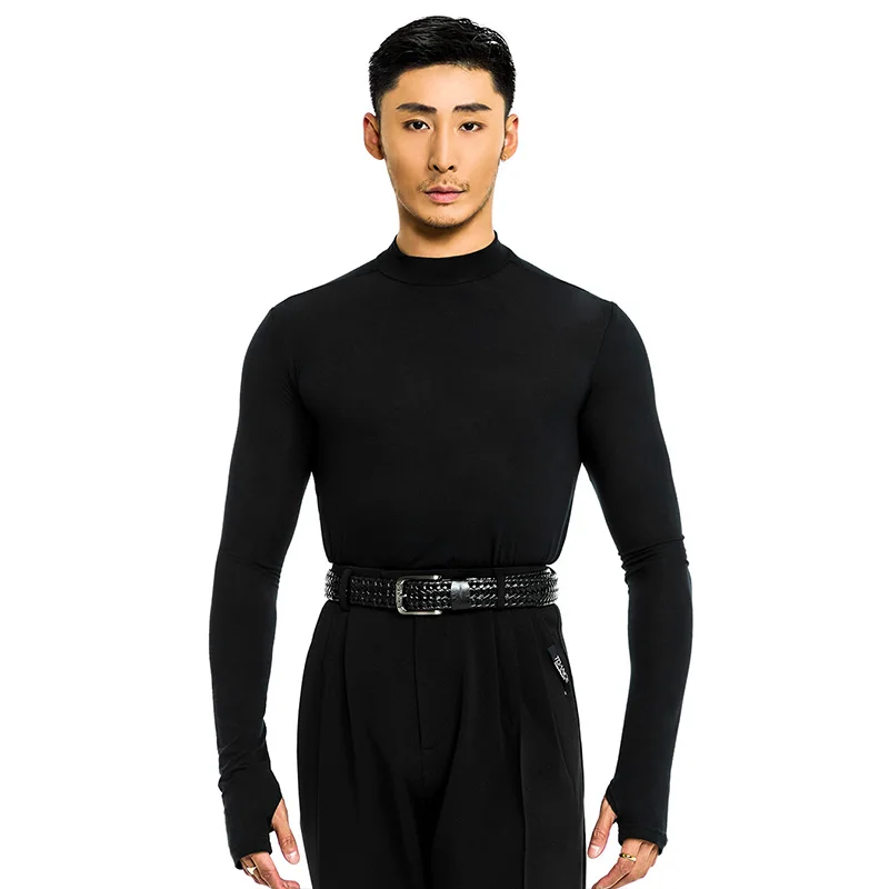 

Новая мужская национальная стандартная танцевальная одежда с длинными рукавами и высоким воротом, черные топы для взрослых, мужская тренировочная одежда, топы для танцев ча-ча DNV21872