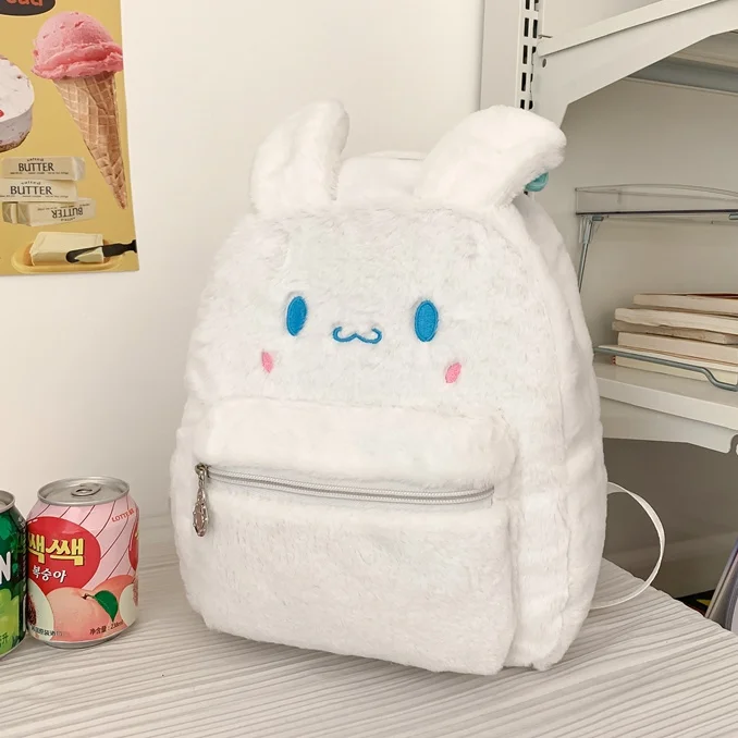 Cartoon Plush Cute  Girls Backpack Primary School Student Schoolbag Children Kawaii Cinnamoroll Sanrio Plush Bag My Melody Anime