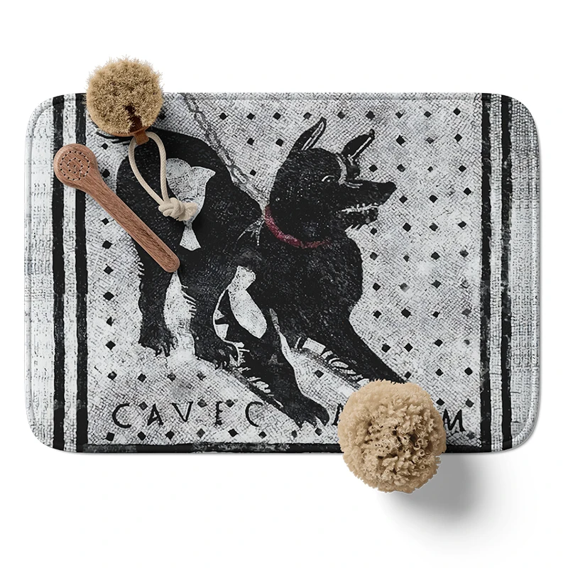 Aertemisi Cave Canem Beware of Dog Pompeii Latin Mosaic Bath Mat with Non Slip Base Absorbent Super Cozy Flannel Floor Carpet