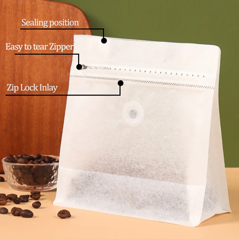 Zip Lock Bags for Coffee Beans Tea Heat Sealing Packaging Pouches Thick Stand Up White Cotton Paper Resealable Storage 25pcs