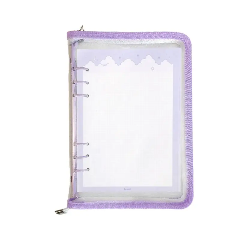 Binder Pouches With Zipper 6 Hole Notebook Shell Transparent Planner Cover Detachable A5 Or A6 Size Journal Organizer For School