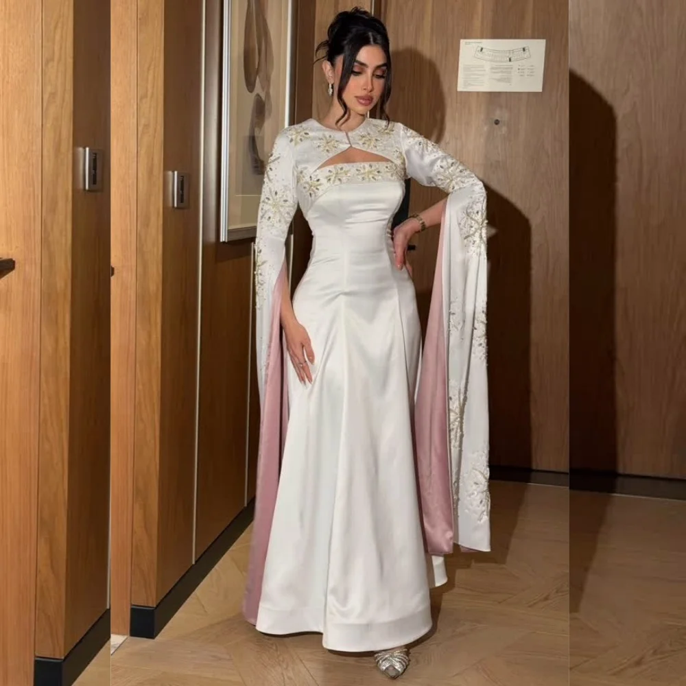 Customized Elegant Charmeuse Pleat Pattern Sequined A-line Jewel Long Dresses Bespoke Occasion High Quality