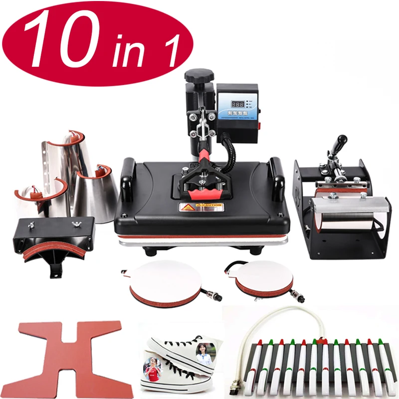10 In 1 Combo Heat Press Machine Sublimation Heat Press Heat Transfer Machine For Mug T-shirt Shoe Bottle Pen Football