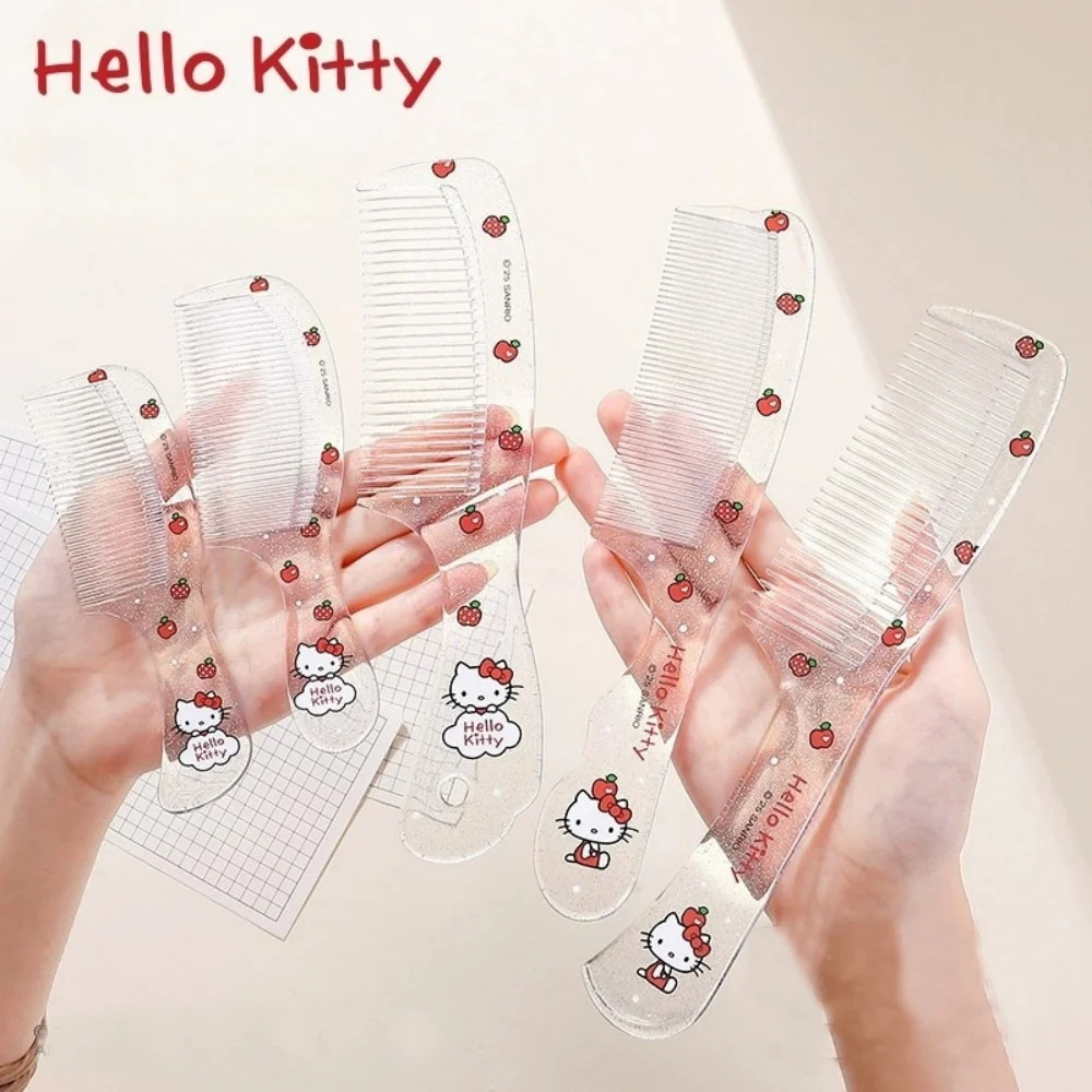 Genuine Sanrio Transparent Comb Hello Kitty Kuromi Cinnamoroll PS Material Massage Brush Kawaii Cartoon Women Hair Comb Gifts