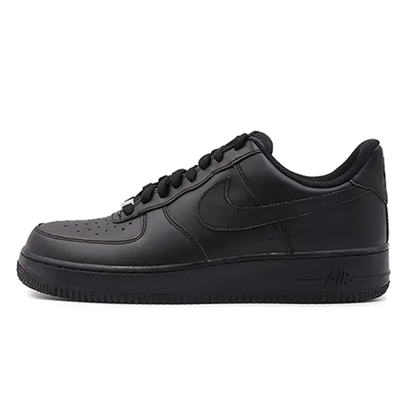 Nike Air Force 1 Triple Black Comfortable and Durable Casual Low Top Board Shoes for Men and Women, Pure Black