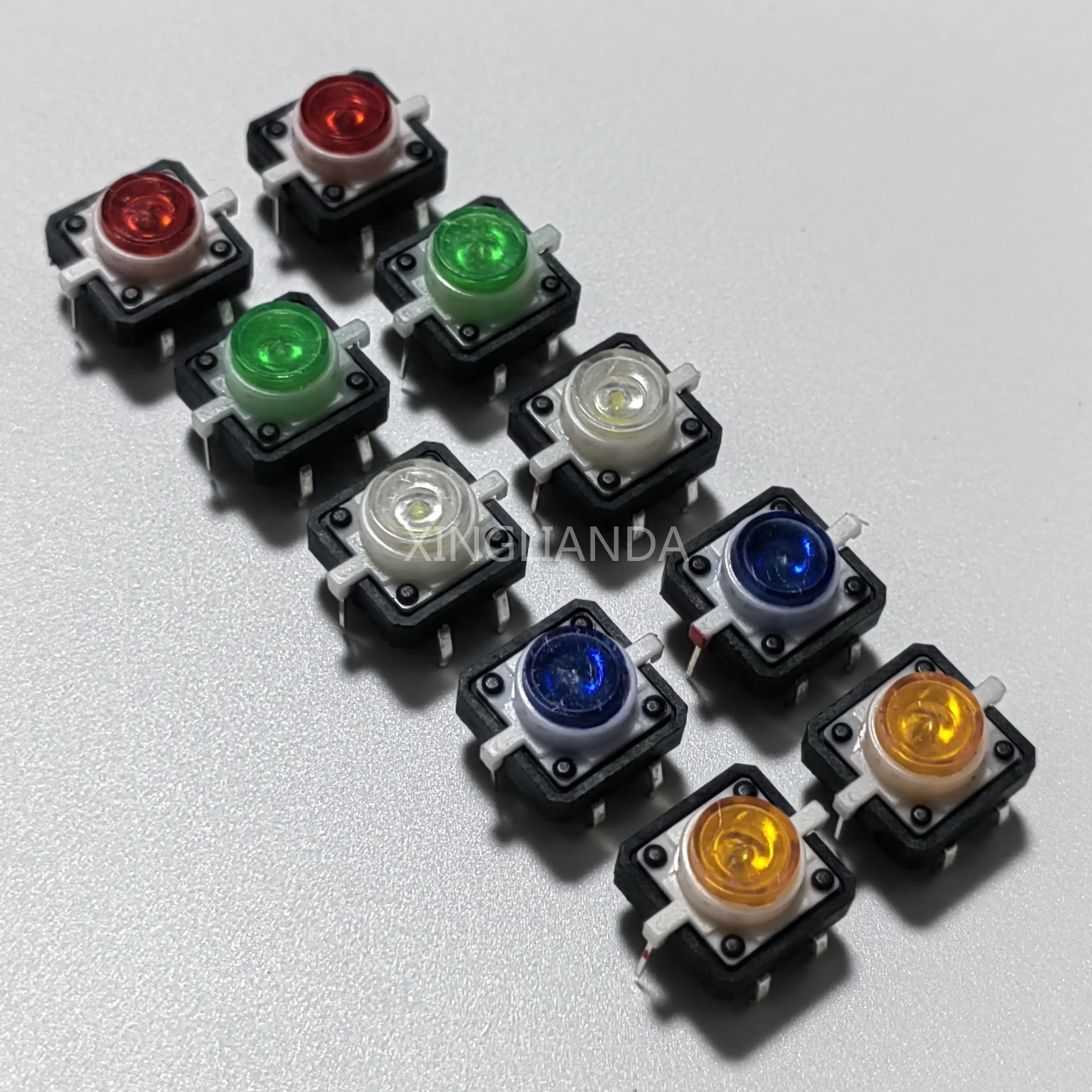 20PCS/Lot Reset Button Momentary With Light 12x12x7.3mm Green Red Yellow Blue White LED Illuminated Tact Switch 12*12*7.3MM