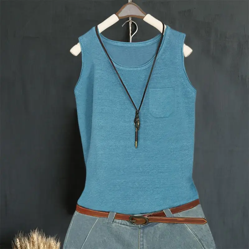 여름 늑골이있는 탱크 탑 여성 솔리드 컬러 2025 여성 캐주얼 피트니스 짧은 조끼 민소매 얼음 실크 니트 섹시한 얇은 탑 D45