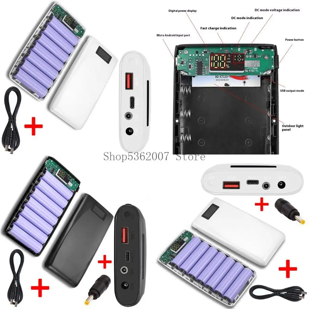Multidevice Compatible 18650 Держатель батареи 7SLOT Пластиковый корпус с выходом DC5V-12V для светодиодных фонарей Маленькие