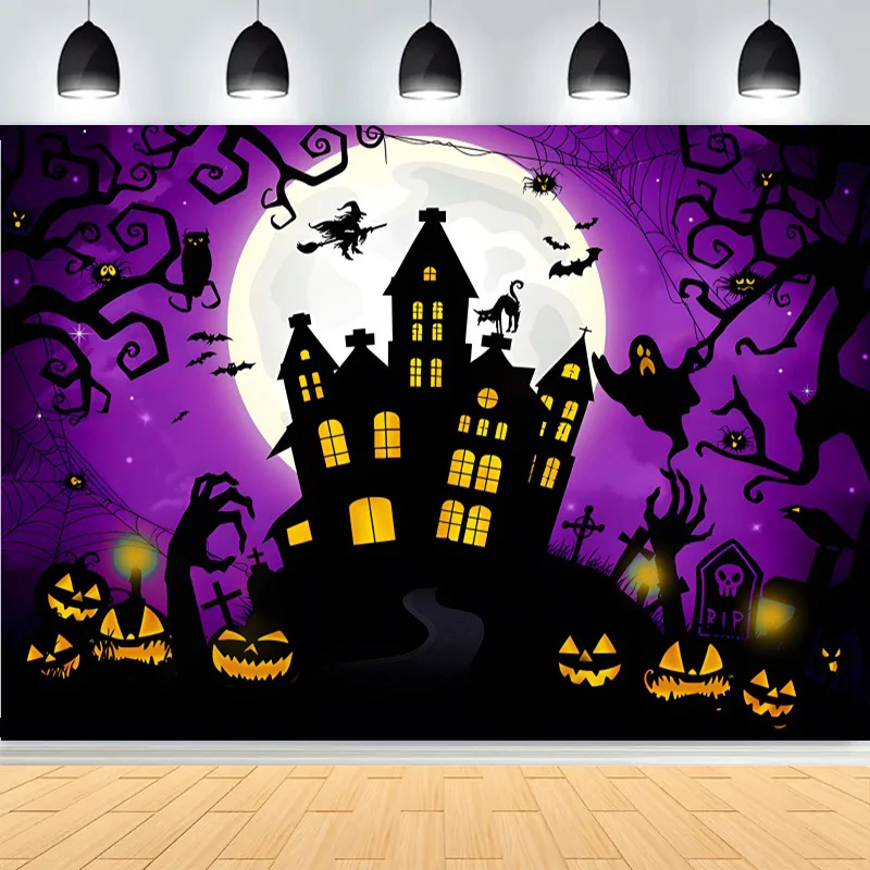 가을 추수감사절 사진 배경 가을 무서운 호박 헛간 달 할로윈 파티 성 사진 배경 NG-31