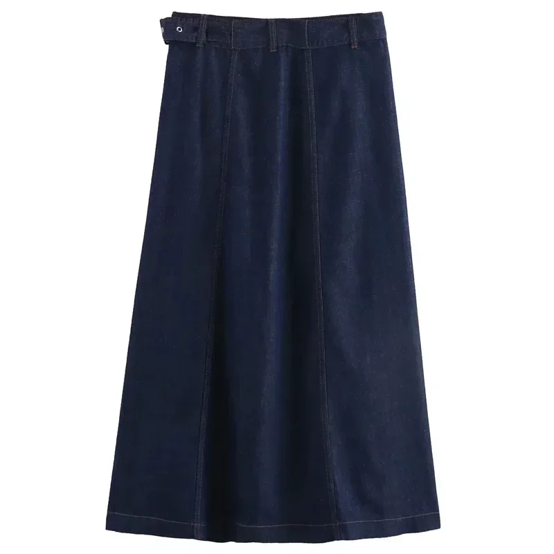 Gonna in Denim con cintura TRAF moda donna Jeans blu gonne lunghe per donna gonna Midi a vita alta estiva gonna Casual con spacco nuova da donna