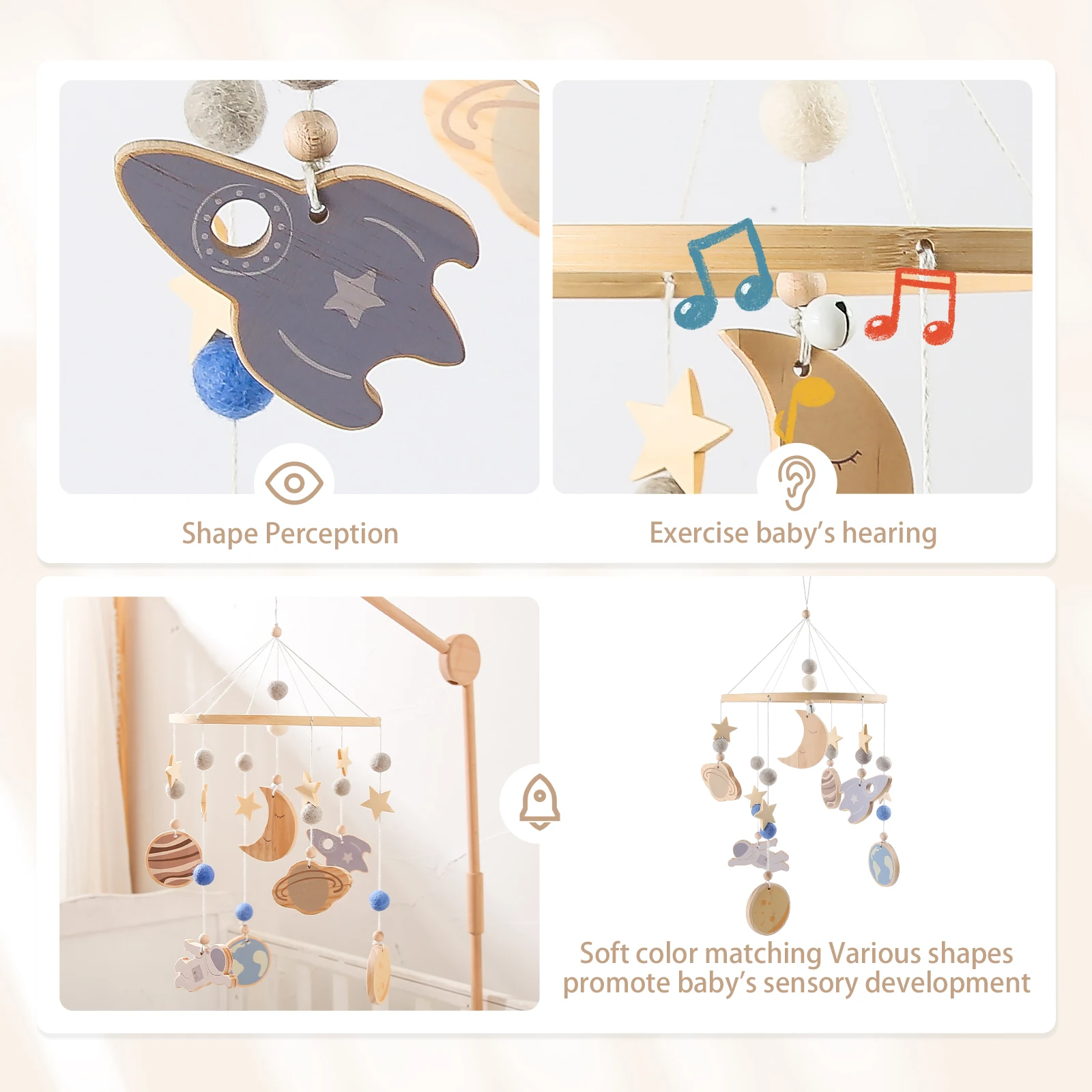 Baby Rattle  Wooden Bed Bell Baby Mobile Bracket Sock Newborn Music Box Bed Bell Hanging Toys Crib Boy Toys