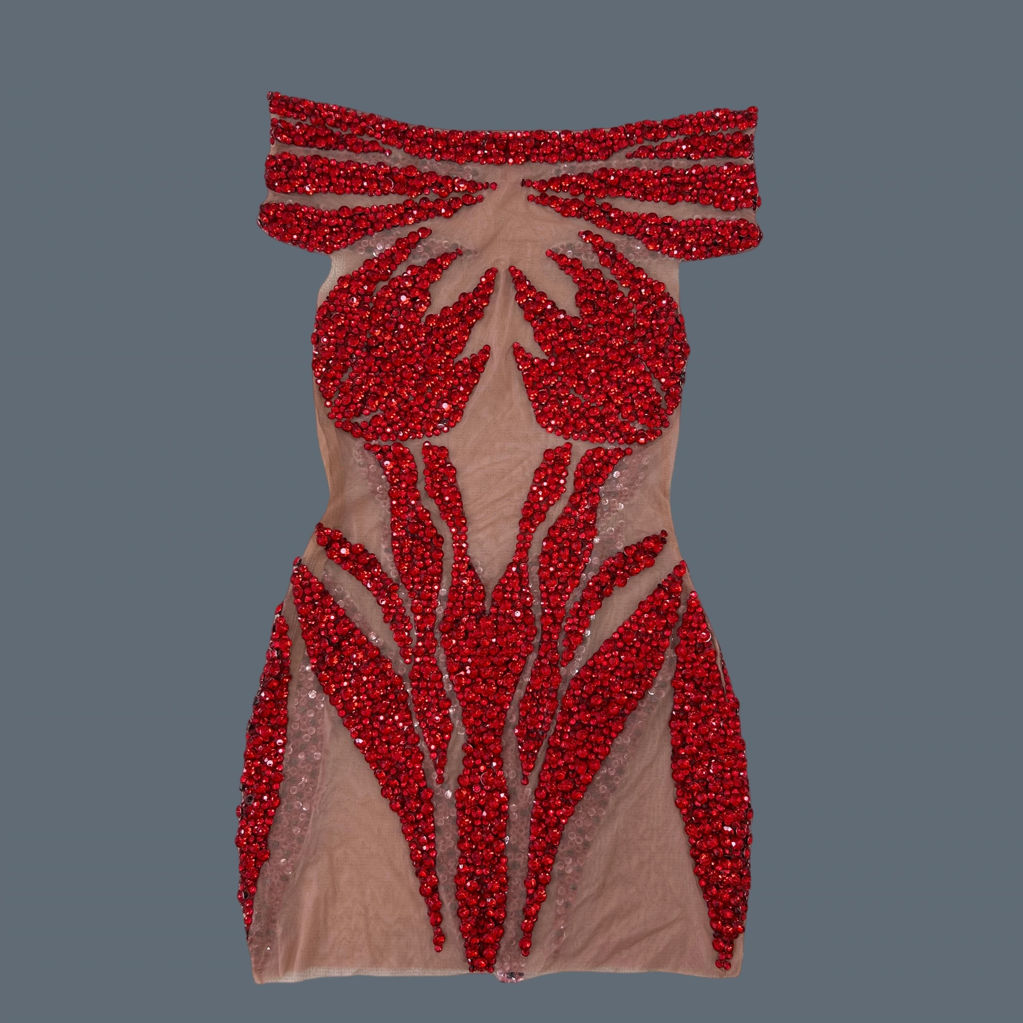 

Sparkly Red Rhinestones Short Dress Women Photo Shoot Wear Stage Costume Sexy Mesh Party Celebrate Birthday Dress Xuelian