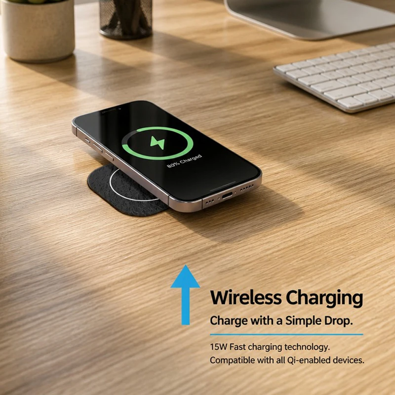 Embedded Desk Wireless Charger 15W Fast Charge Invisible Furniture Table Hidden Charging Dock Station EU US UK Adapter Black view 3