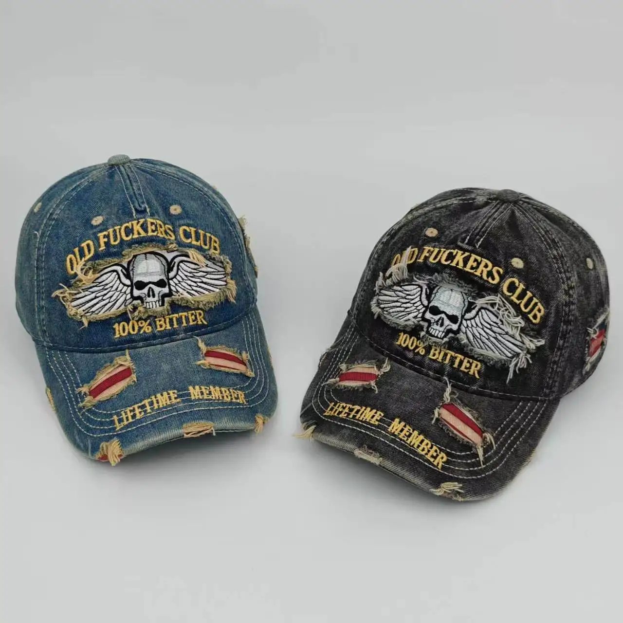 Retro Washed Distressed Cotton Peaked Cap Printed Embroidered 250th Anniversary Ripped Baseball Cap Sun Protection Hat for Daily