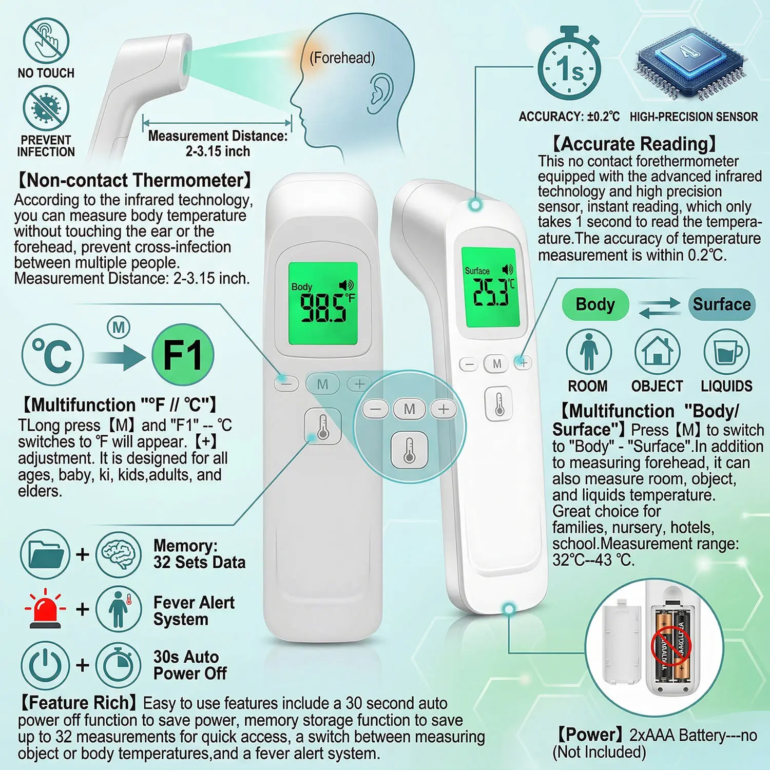 Medical Temperature Infrared Thermometer Forehead Digital Non-contact Thermomete Mesh Atomizer Humidifier Nebulizer Tool