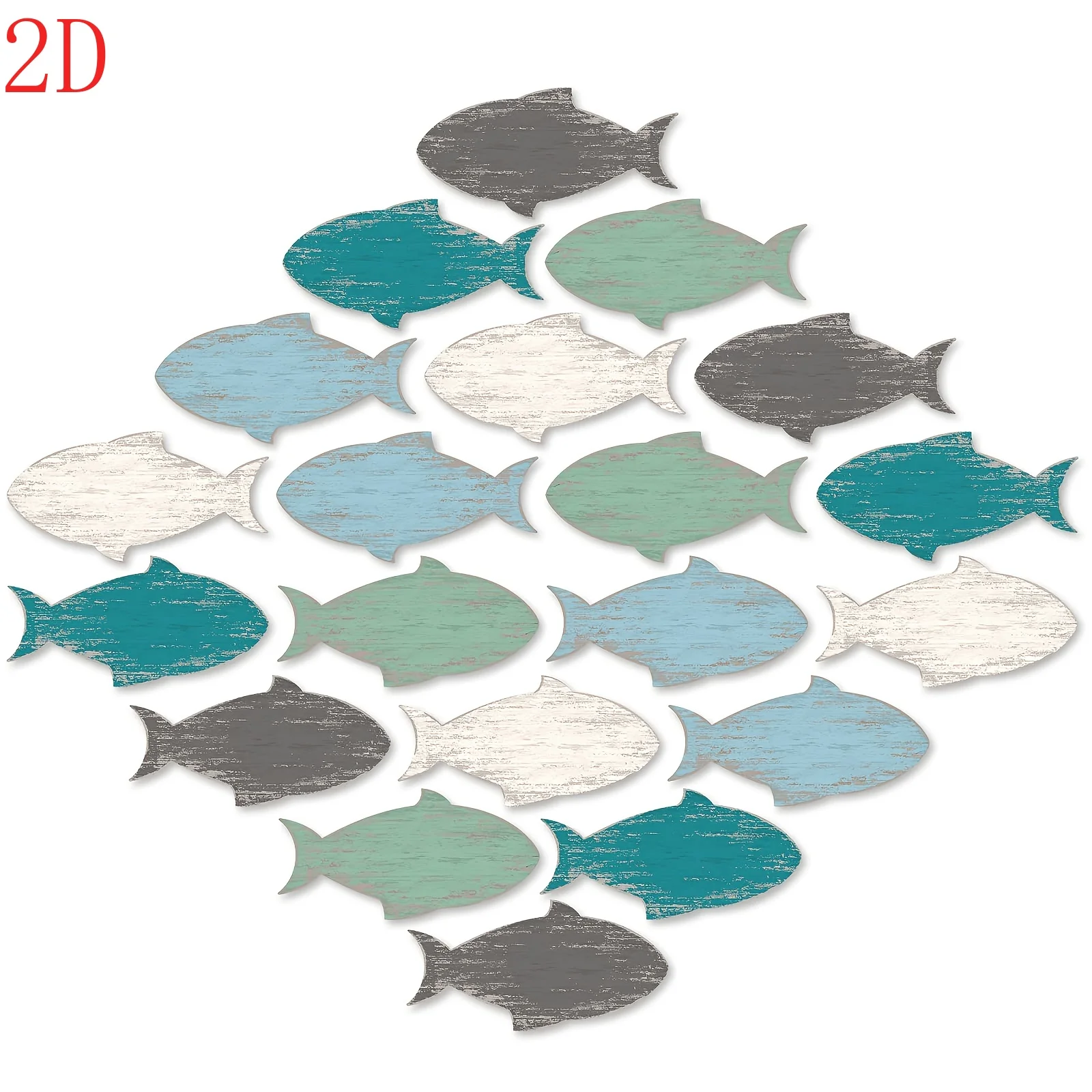 20pcs Vintage Distressed Wooden Fish Wall Decor, Coastal School of Fish Wood Wall Art Nautical Hanging Plaque for Beach House