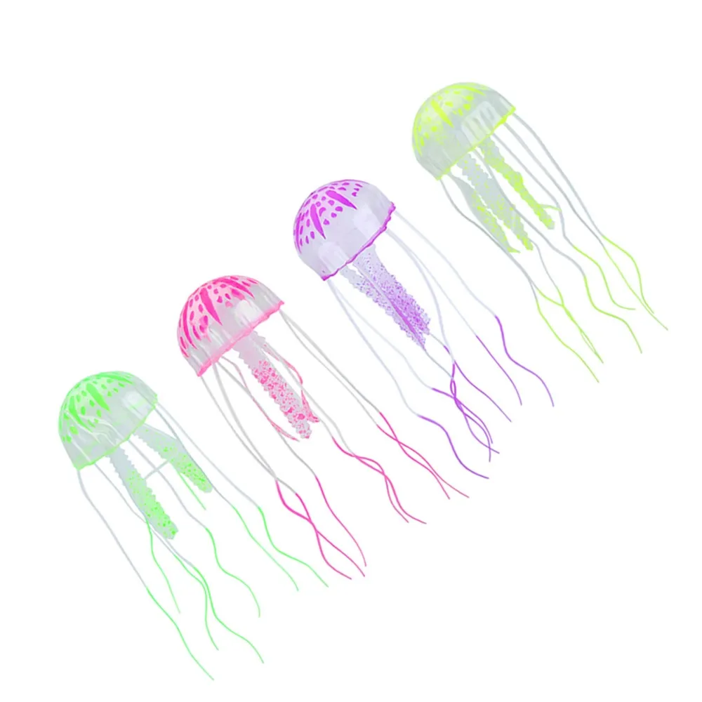 4 PCS Set Floating Silicone Jellyfish Silicone Fluorescent Fluorescent Jellyfish Simulation Appearance Glowing Effect