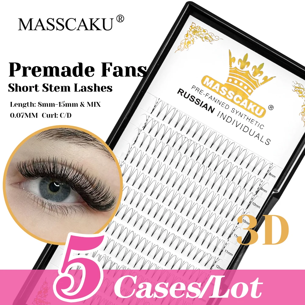 

5cases/lot Customized Private Label Korean PBT Fiber Thin Root Short Stem Lash Long-lasting Premade Volume Fans Eyelash in Stock