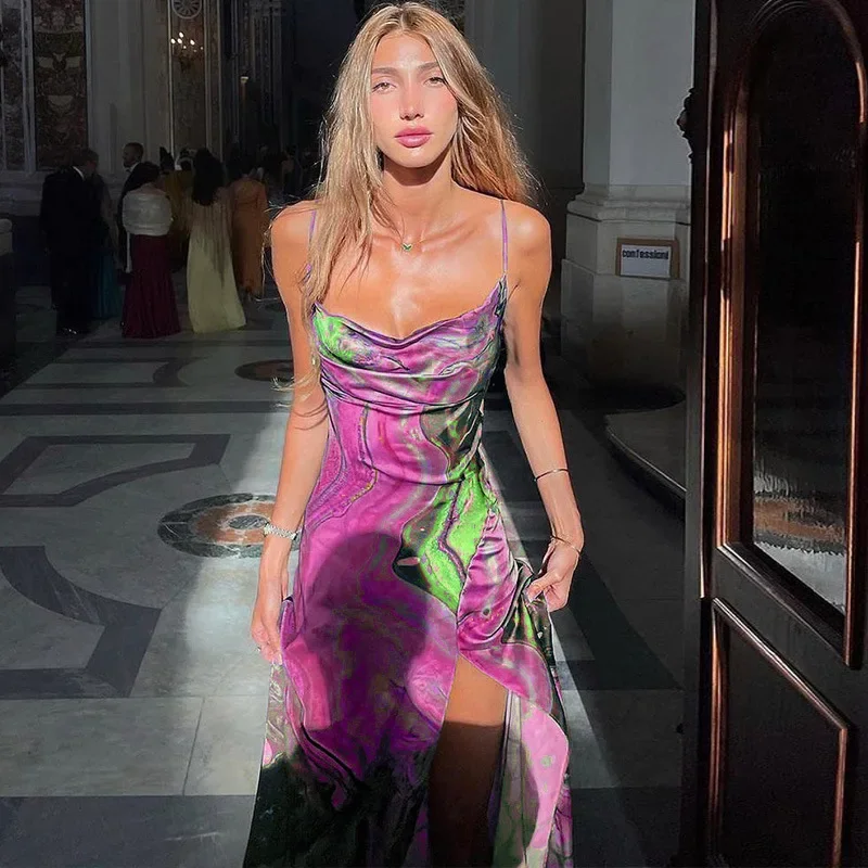 فستان نسائي صيفي بدون أكمام بفتحة مكشوفة الظهر فساتين ضيقة مثيرة بدون أكمام موضة نسائية عتيقة بحزام سباغيتي