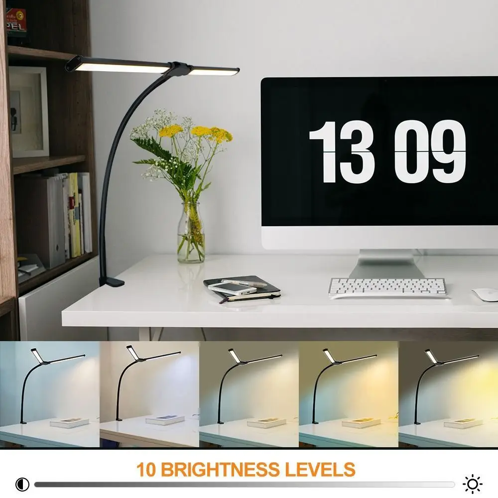 

Flexible Extra Bright Led Desk Lamp Double Head Eye-Care Desk Light Adjustable Clamp Gooseneck Smart Light Office