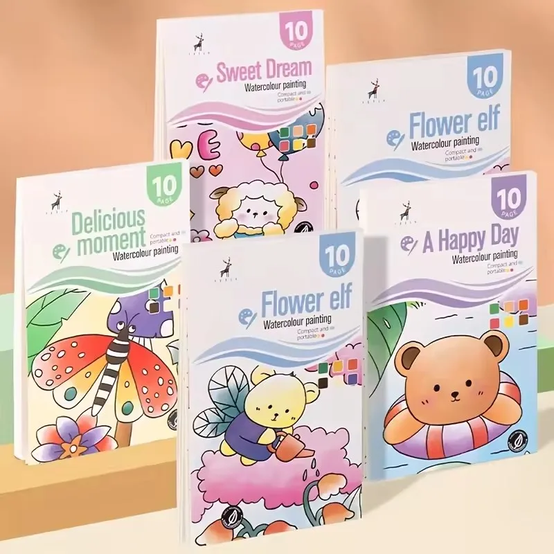 Kids Watercolor Painting Book - Washable Gouache Doodle Coloring Book Painting Paper with Built-in Paints