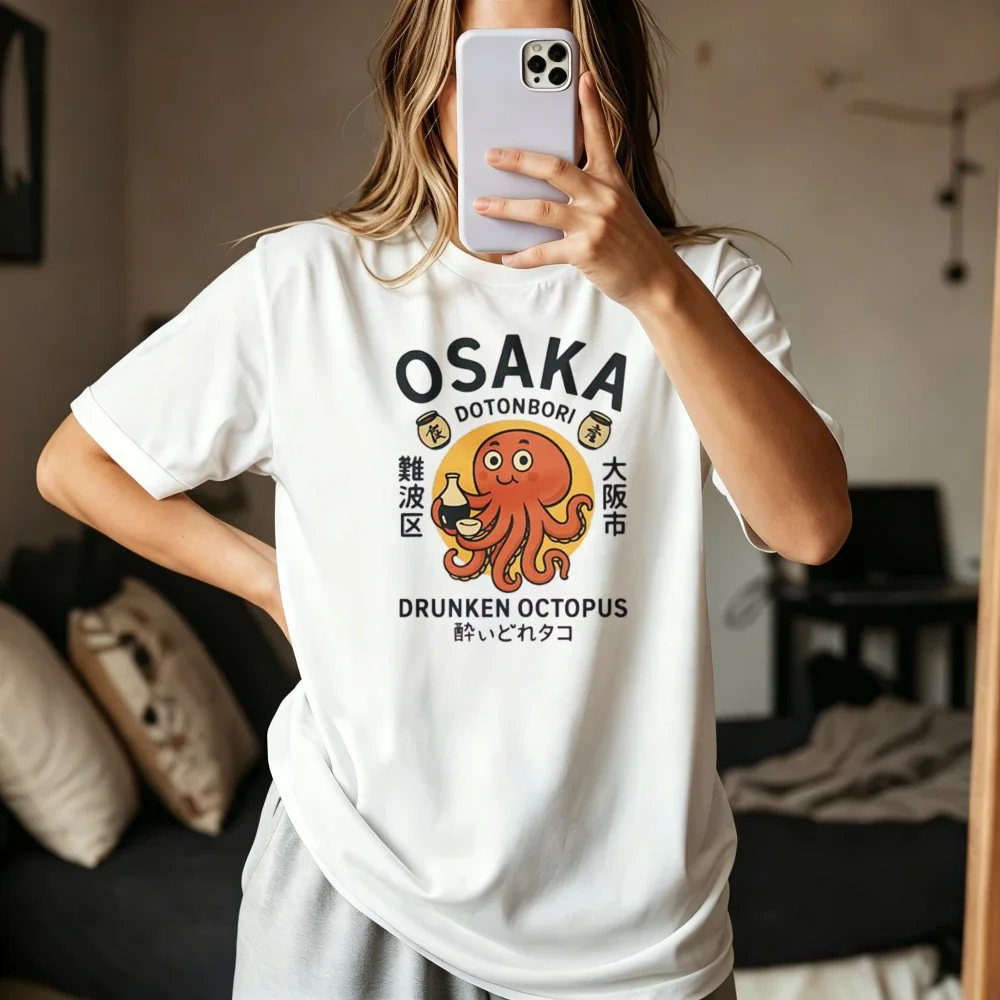 Funny Japanese Octopus Osaka Retro Design Kawaii Cartoon TShirt Casual Fashion Loose Harajuku Hip Hop Punk Unisex Streetwear