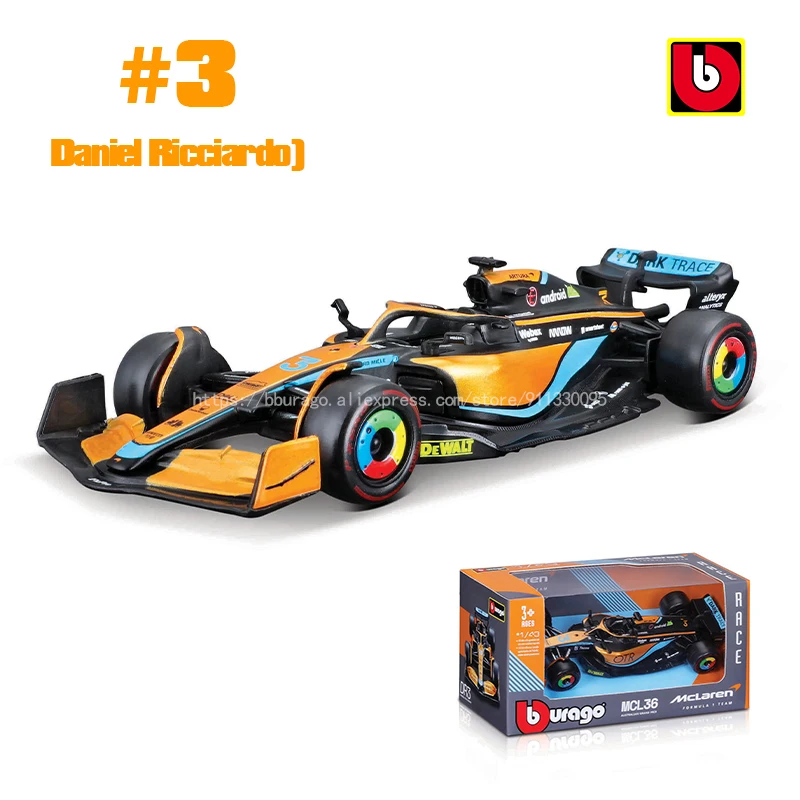 Bburago 1:43 2022 F1 McLaren MCL36 #3 Daniel Ricciardo #4 Lando Norris Alloy Luxury Vehicle Diecast Cars Model Toy