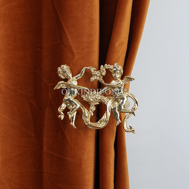 

Luxury 1Pair Solid Brass Double Angel Curtain Hooks Curtain Tie Draper Back Hooks Curtain Drapery Holder Hanger Hooks Home Deco