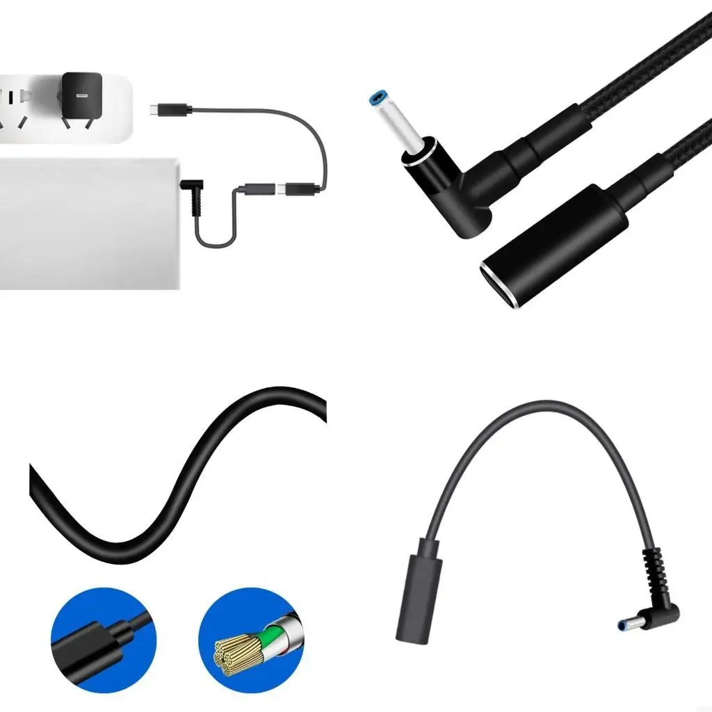 

G99B Short DC4.5x3.0mm to USB C Power Cord 5.9inch DC4530 Male to USB C Female Plug 100W Power Charging Cable Extension Cord