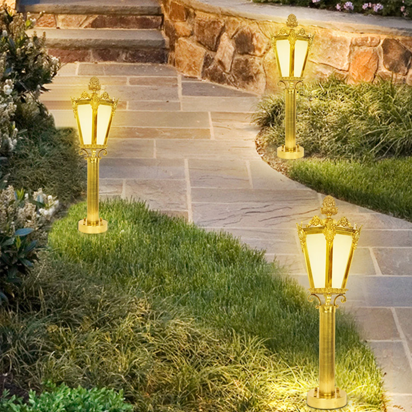 French Neo Classic Garden Courtyard Decorative Brass Outdoor Light European Balcony Residential Glass Column Head Light